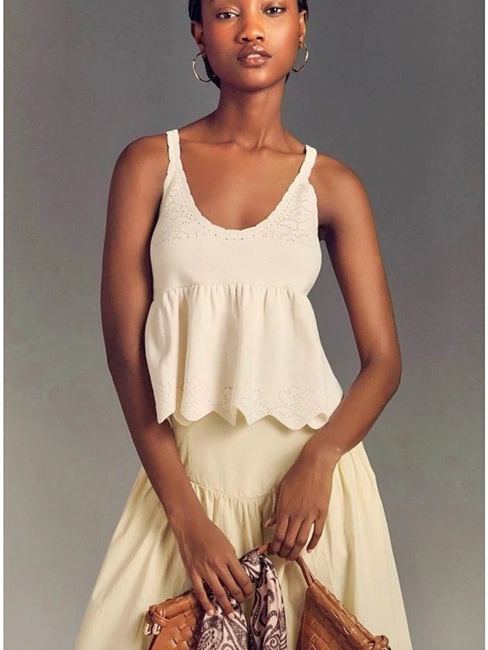 Anthropologie By Anthropologie V-Neck Waisted Peplum Tank Cream